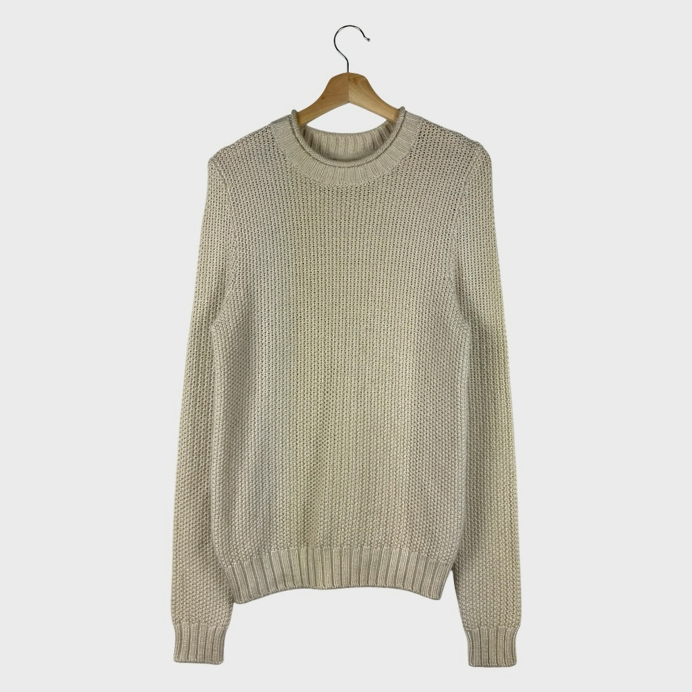 H&M Crew Neck Textured-Knit Beige Sweater